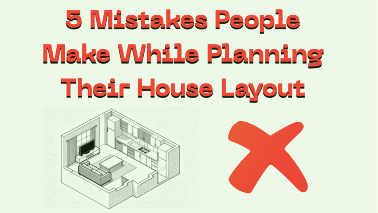Common mistakes to avoid when planning a house layout with example floor plan diagram and large red X mark