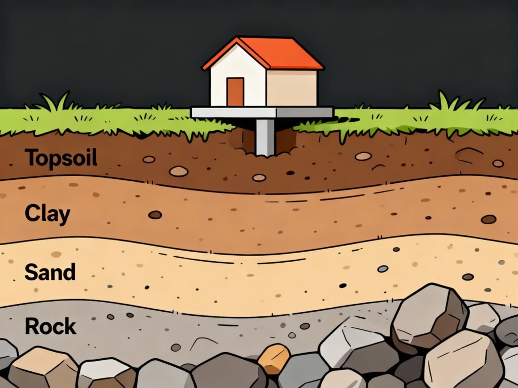Civil engineer explaining soil test report to homeowner before deciding number of building floors.